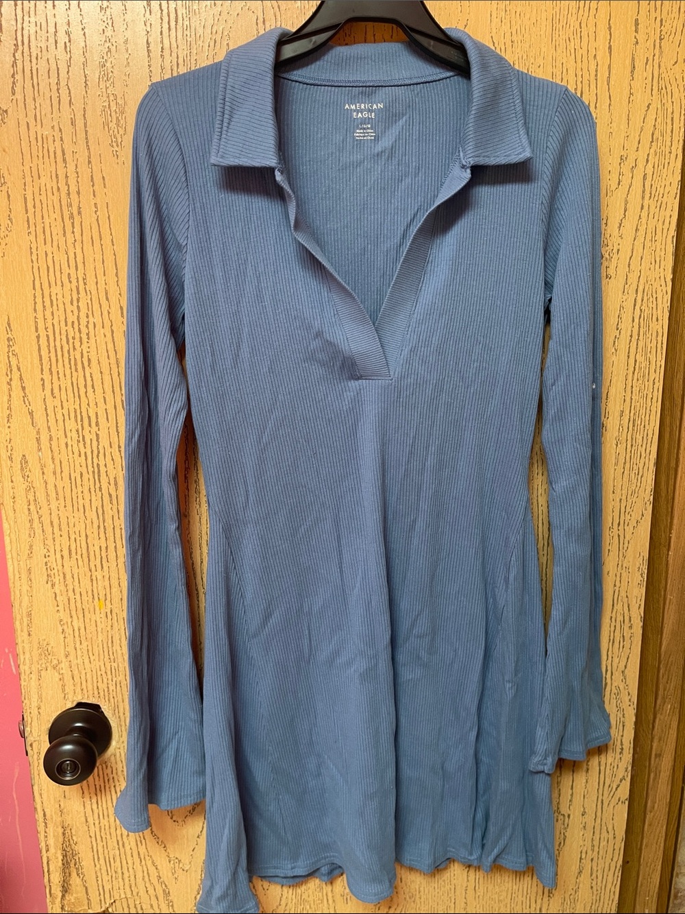 American Eagle Outfitters Slate Blue Ribbed Polo Tunic